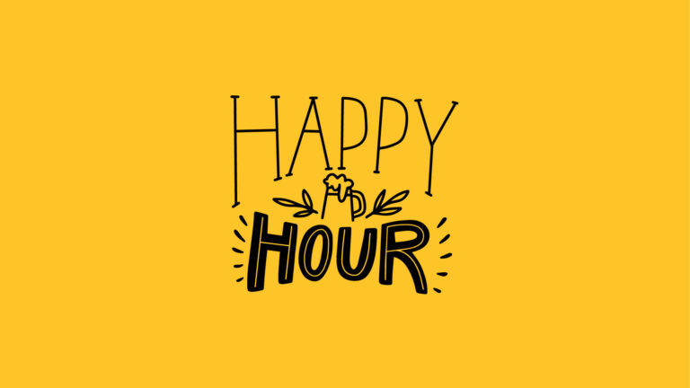Happy Hour with a small graphic of a pint.